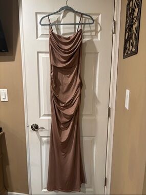 Elegant Ruched Slip Dress in Mauve Brown